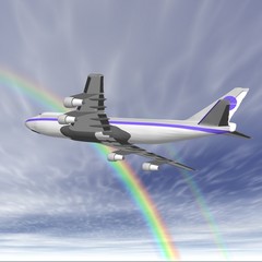 Flying jet airplane. 3D render.