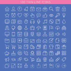 100 thin line icons for Web and Mobile. Dark version.