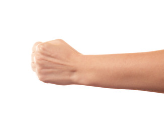 Human's hand on white background. Fist