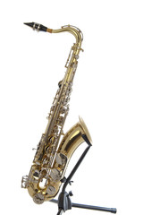 Fototapeta na wymiar Złoty saksofon tenorowy z zaworami srebra