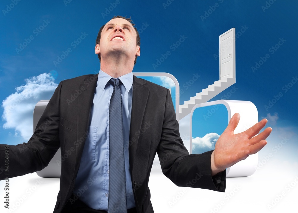 Poster composite image of businessman posing with arms out