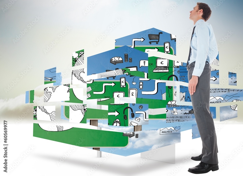 Poster composite image of serious businessman standing with hand in poc