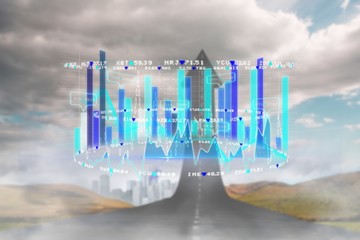 Composite image of road turning into arrow