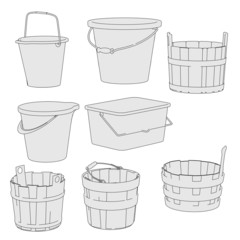 cartoon image of water buckets set