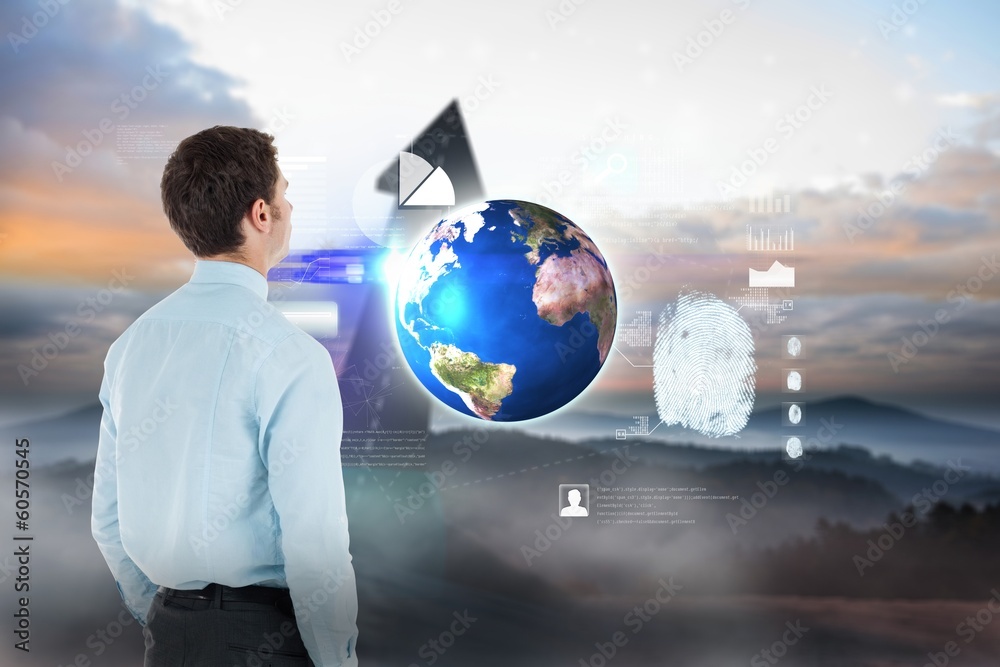 Poster composite image of serious businessman standing with hands in po