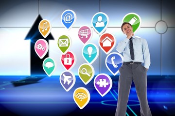 Composite image of thoughtful businessman with hand on chin