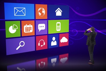 Composite image of stressed businessman with hands on head