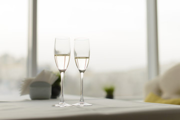 Glasses on Table in Cafe