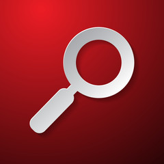 Vector Magnifying Glass Paper Symbol on Red Background