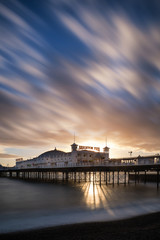 Fototapeta na wymiar Winter sunset long exposure over Brighton pier.