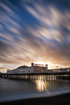 Winter sunset long exposure over Brighton pier.