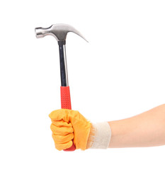 Hand holding hammer.
