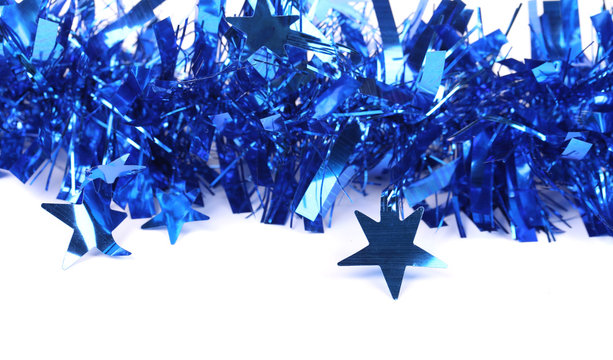 Christmas Blue Tinsel With Stars.