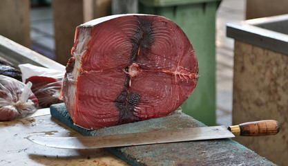 Fresh tuna steak at market (Funchal, Madeira)