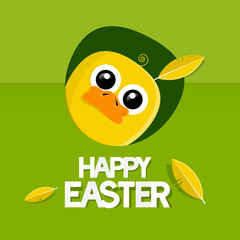 Easter Green Vector Background with Yellow Chicken