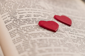 Fototapeta premium Two hearts on a book page