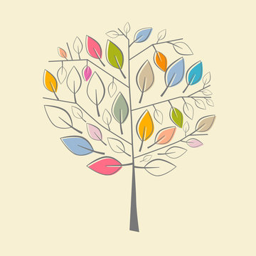 Abstract Retro Colorful Paper Tree Illustration