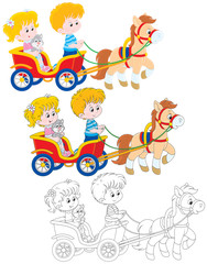 Children riding a pony carriage