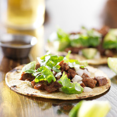 mexican tacos with beef and corn tortilla