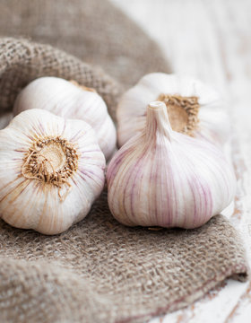 Burlap sack with garlic