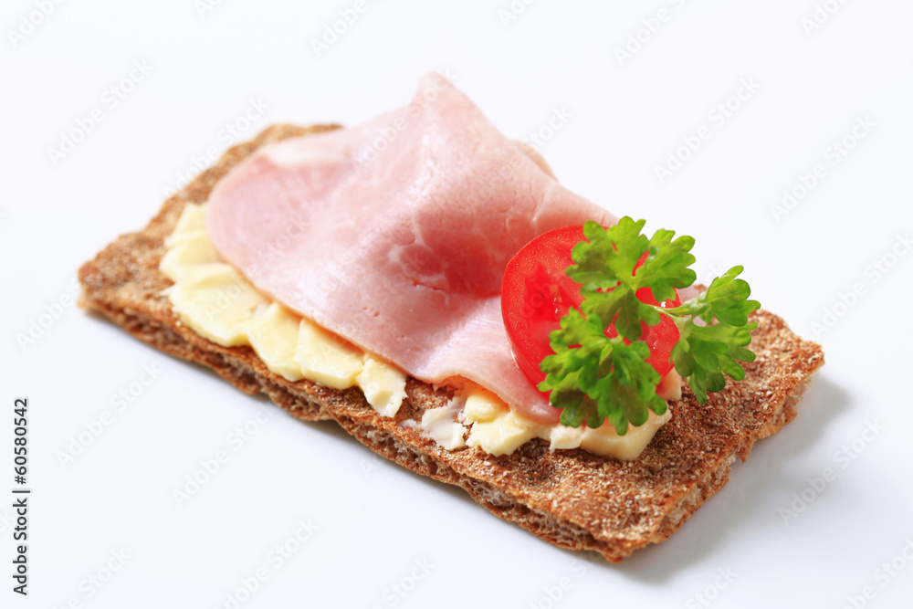 Wall mural brown crisp bread with ham