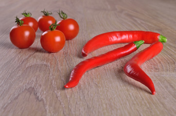 Tomatoes and red hot peppers