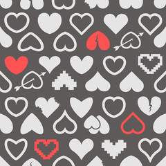 Different abstract heart icons seamless background