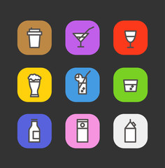 Simple different beverages icons collection