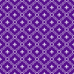 White and Purple Fleur-De-Lis Pattern Textured Fabric Background