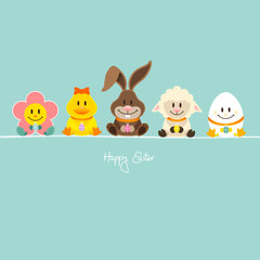 Flower, Duck, Bunny, Lamb & Egg With Eggs Blue