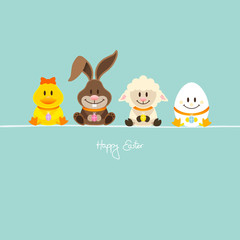 Duck, Bunny, Lamb & Egg With Eggs Retro