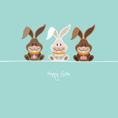 3 Easter Bunnies Eggs Retro