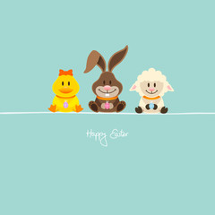 Duck, Bunny & Lamb With Eggs Retro