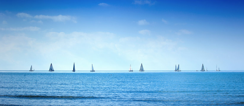 Fototapeta Sailing boat yacht regatta race on sea or ocean water