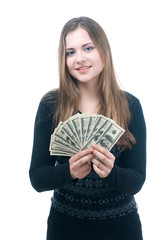 Girl with wad of money in her hands