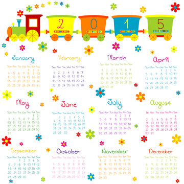 2015 Calendar with toy train and flowers