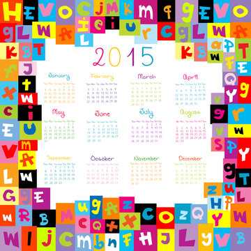 2015 Calendar with letters for schools