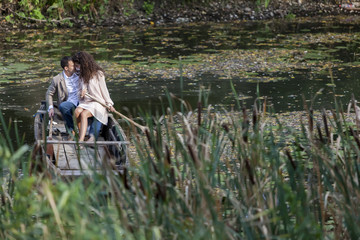 Loving couple in the boat