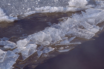 broken ice on the river in winter