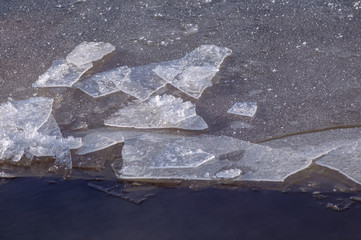 broken ice on the river in winter