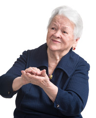 Old woman smiling and applauding