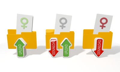 three woman file transfer icons