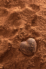 Chocolate heart covered in cocoa powder