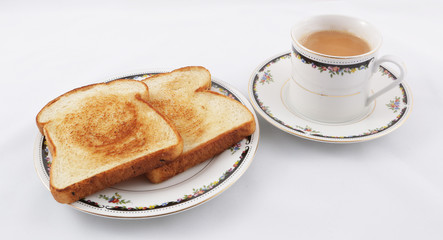 breakfast with bread and tea