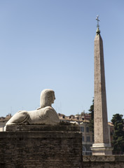 Obraz premium Sphinx and obelisk at Piazza del Popolo in Rome, Italy
