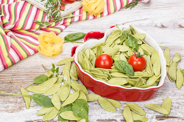 Pasta. Raw Pasta With Spinach