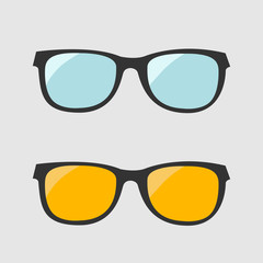 Glasses set. Blue and yellow lenses. Isolated Icons.