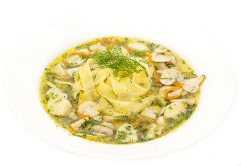 soup of vegetables and mushrooms in a restaurant