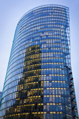Skyscraper with office windows and glass background