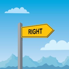 yellow direction sign pointing right 